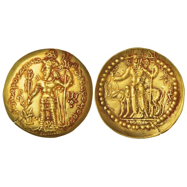 Ancient India: Kushano-Sasanian, gold dinar of Varahran I Kushanshah (330-385 AD), 7.90g.