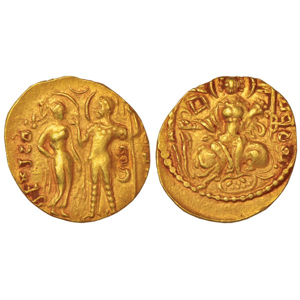 Ancient India: Gupta Empire - gold dinar of Samudra Gupta, 'King and Queen' type, 12, 7.42g.