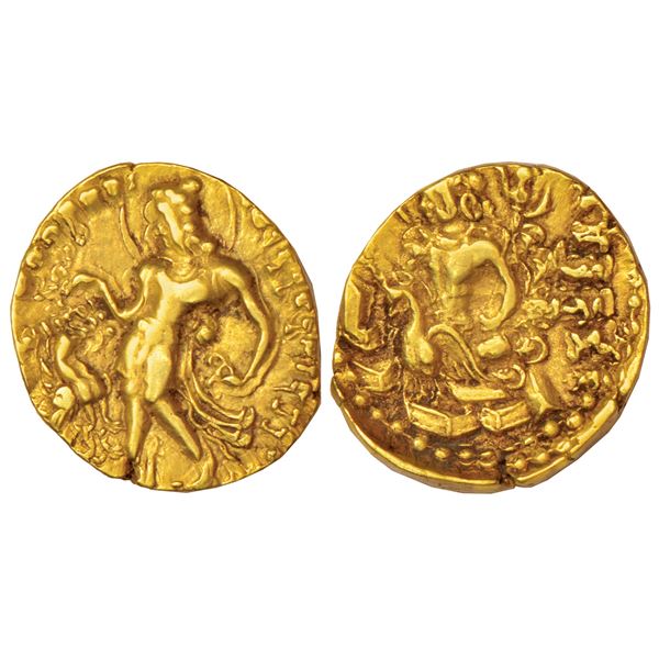 Ancient India: Gupta Empire - gold dinar of Kumara Gupta (c.415-450 AD), 'Karttikeya' type, 8.27g.