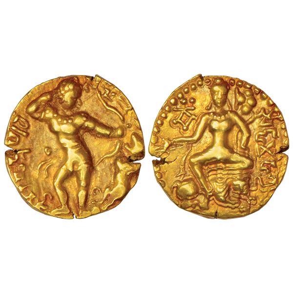 Ancient India: Gupta Empire - gold dinar of Kumara Gupta (c. 415-450 AD), 'Lion slayer' type, 8.05g.