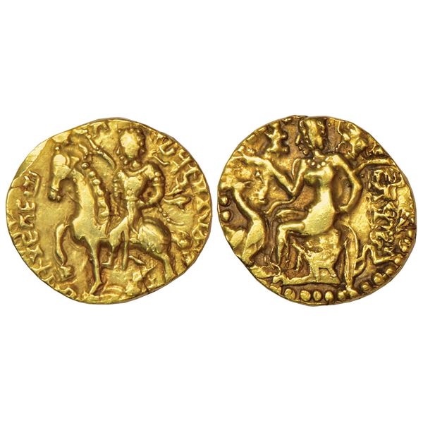Ancient India: Gupta Empire, gold dinar of Kumara Gupta (c.415-450 AD), 'Horseman' type, 8.02g.