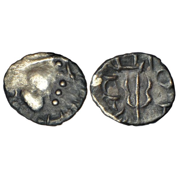 Ancient India: Sindh and lower Punjab, Yashaditya (600-700 AD), silver drachm coinage, 0.35g.
