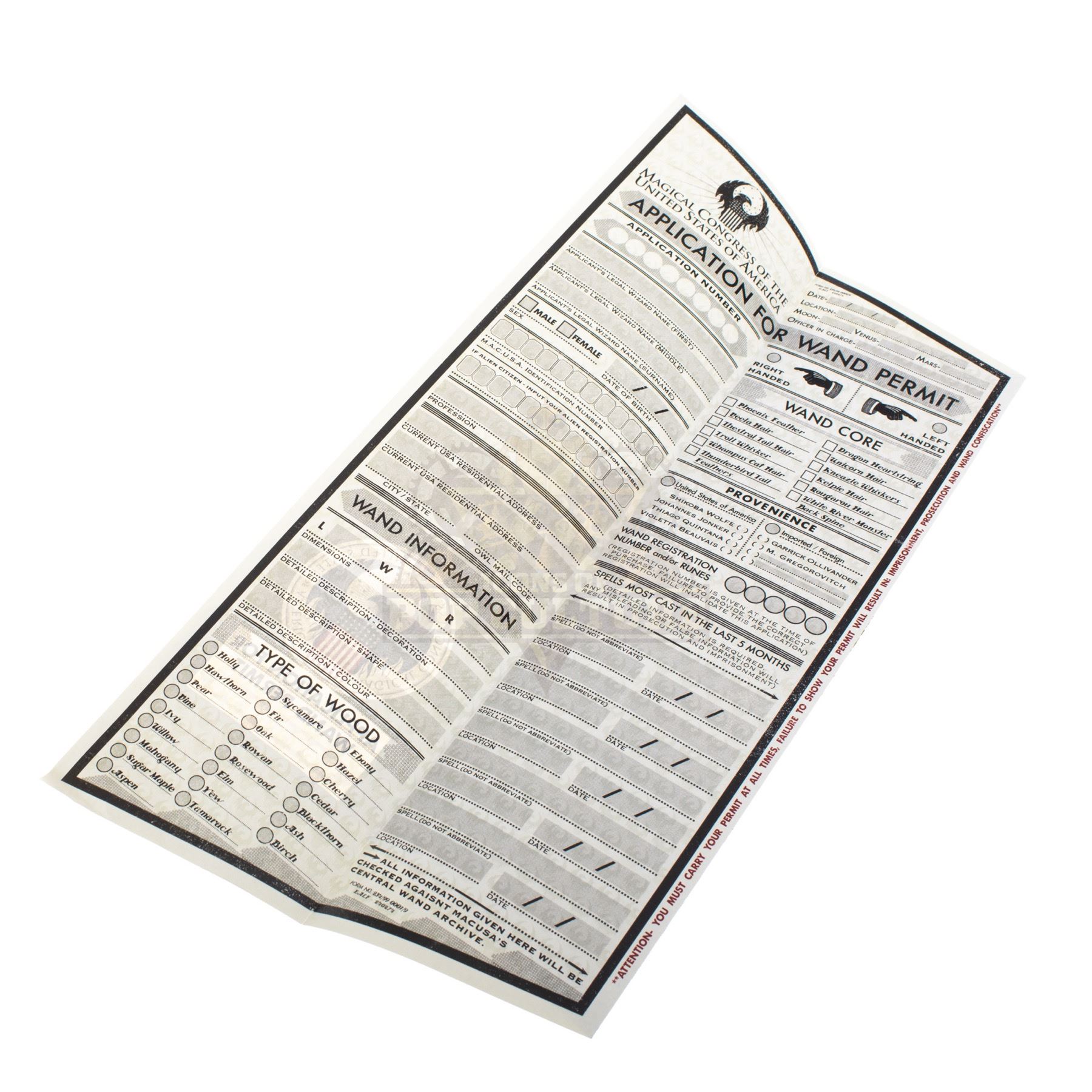 Fantastic Beasts and Where to Find Them – “MACUSA” Wand Permit - A352