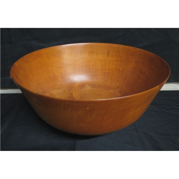 Round Wooden Footed Bowl, Signed Ron Kent 15" Dia, 7.5" H