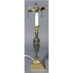 1 FRENCH BRONZE FIGURAL CANDLESTICK LAMP 17"