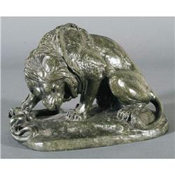1 ANTOINE BARYE Bronze Lion and Snake inscrib