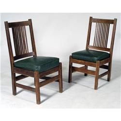 1 PAIR OF MISSION OAK SIDE CHAIRS with spindl