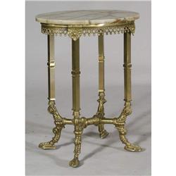 1 VICTORIAN BRASS AND ONYX TABLE with webbed