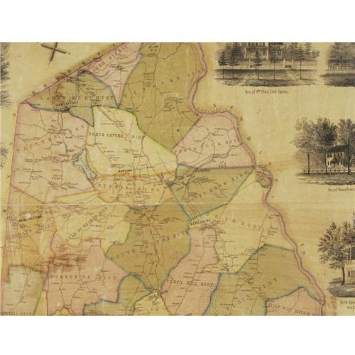 1 1854 MAP OF NEWTOWN, CONNECTICUT 49"x 35" s