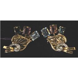1 1940'S EARRINGS set with tourmalines, topaz