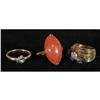 Image 1 : 1 THREE 18KT GOLD RINGS including coral, diam