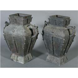 1 LARGE PAIR OF SIMILAR CHINESE BRONZE TEMPLE