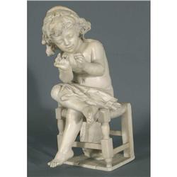 ALABASTER FIGURE OF GIRL SEWING, ITALIAN