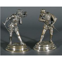 1 PAIR OF SILVERED BRONZE CAVALIERS circa 190