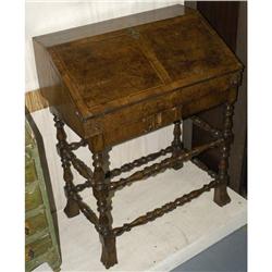 1 QUEEN ANNE BURL WALNUT DESK ON (later) STAN