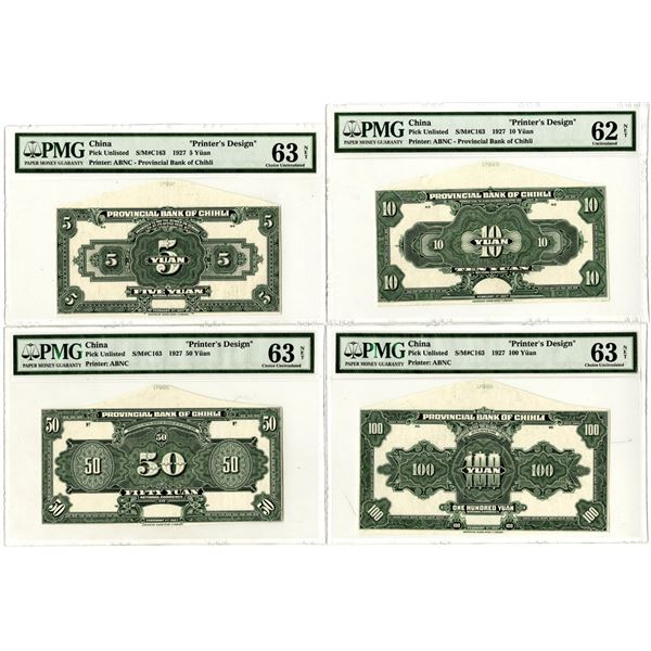 Provincial Bank of Chihli, 1927, Quartet of Essay Printer's Designs for Unlisted Later Date, Possibl