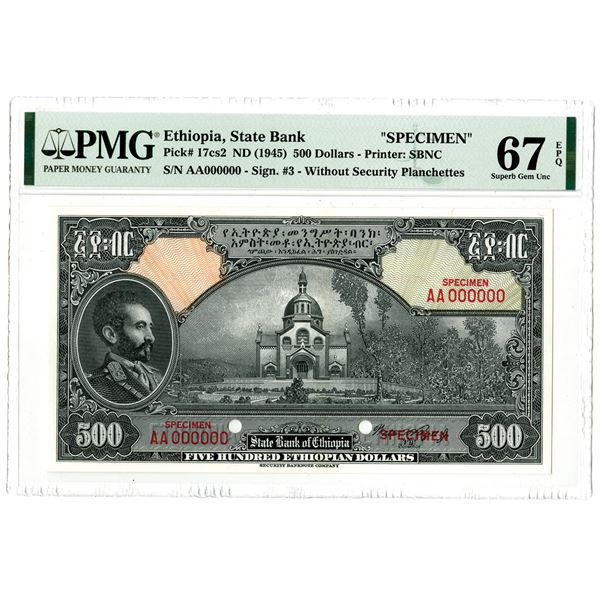State Bank of Ethiopia. ND (1945). Lot of 5 Specimen Notes.