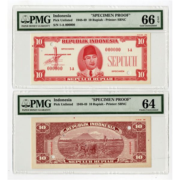 Republik Indonesia, 1948, 25 Rupiah, Specimen Essay Uniface Front & Back Banknote Pair.