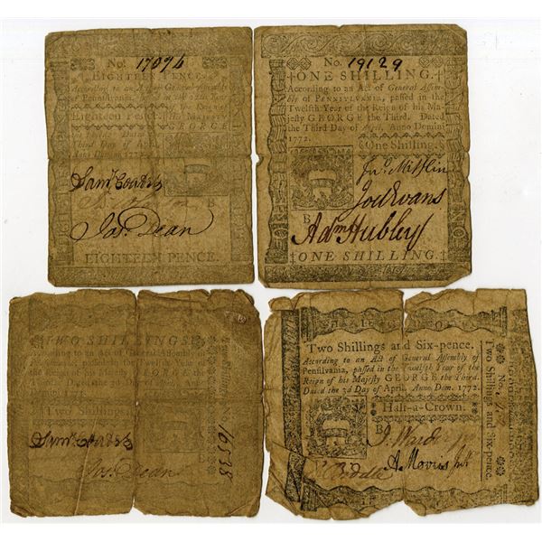 Pennsylvania Colonial Currency Quartet, April 3rd, 1772