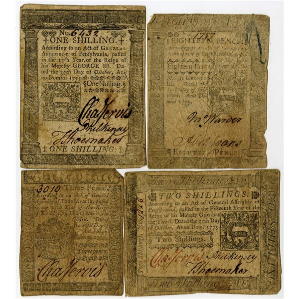 Pennsylvania Colonial Currency Quartet, October 25th, 1775