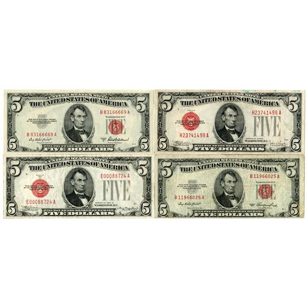 United States Note, $5 Issued Banknote Quartet, 1928-53