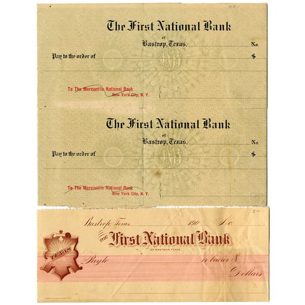 First National Bank Of Bastrop Texas 1900 1909 Proof Check Trio First national bank of bastrop texas 1900 1909 proof check trio