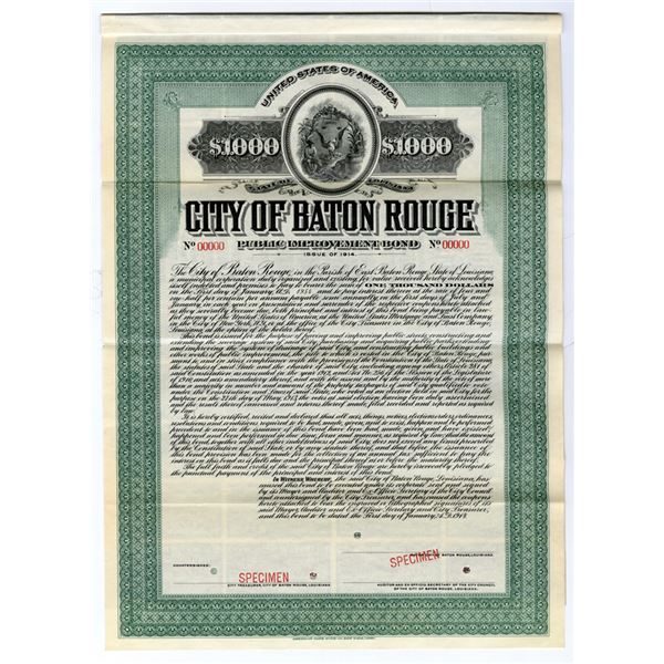City of Baton Rouge, 1914 Specimen Bond