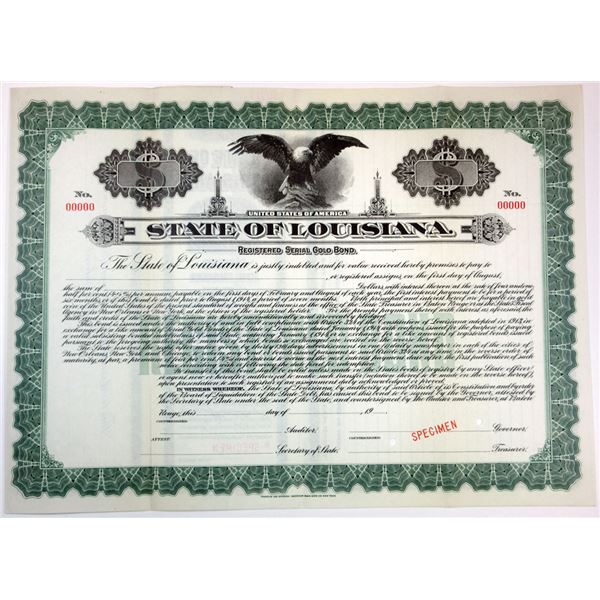 State of Louisiana, 1914 Specimen Bond