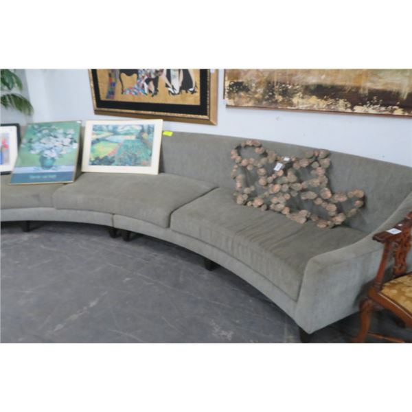 Rounded 12' Grey Fabric Sofa