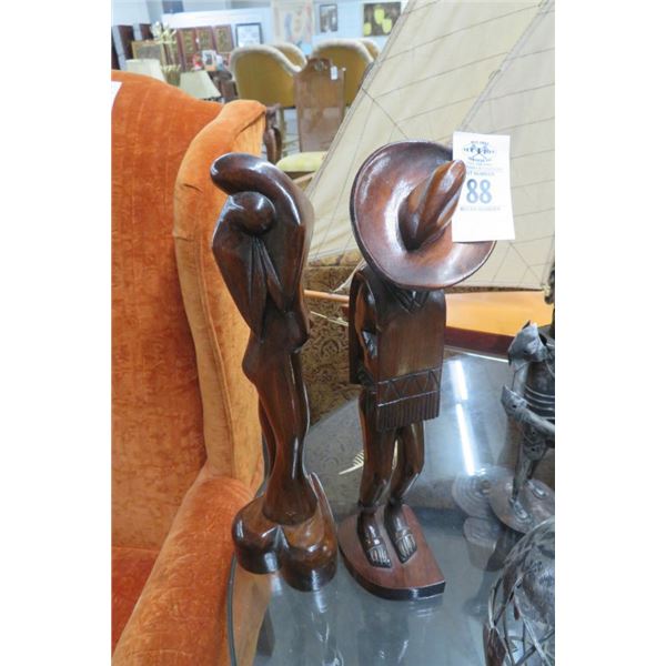 2-Mahogany Carved Statuaries - 2 X $