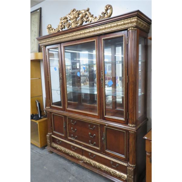 Ornate Carved Mahogany China Hutch