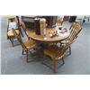 Image 1 : Round Oak Dining Table w/5 Chairs & 2 Leaves