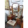 Image 1 : Burl Vanity w/Padded Needlepoint Bench, Dresser,