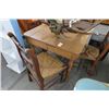 Image 1 : Oak Plank Carved Dining Table w/4 Chairs & Wicker Seats