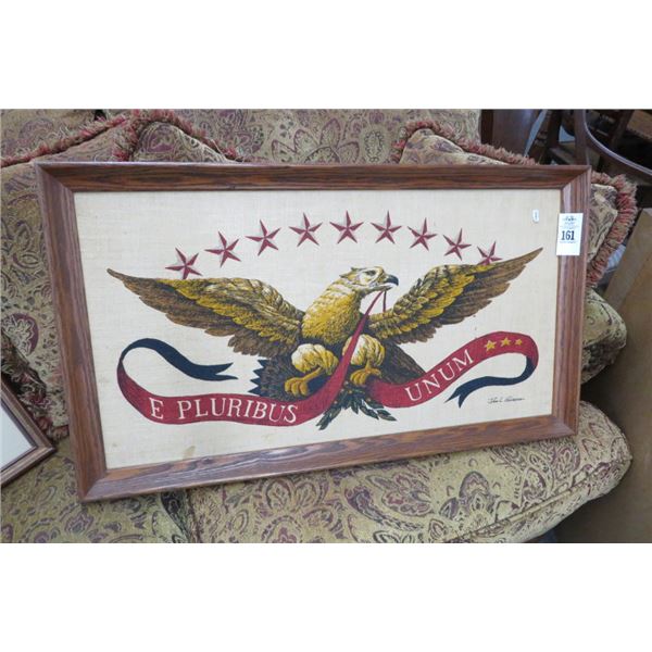 E. Ploribus Ununa Framed Woven Eagle Signed Gieroel -