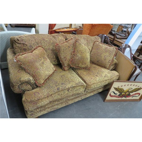 Brown/Red Cloth Button Trim Sofa