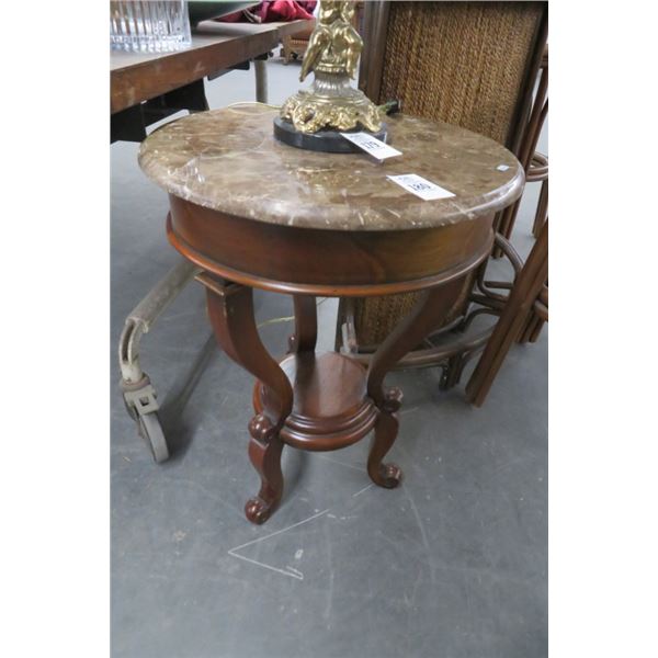 Mahogany Round Marble Top Side Table