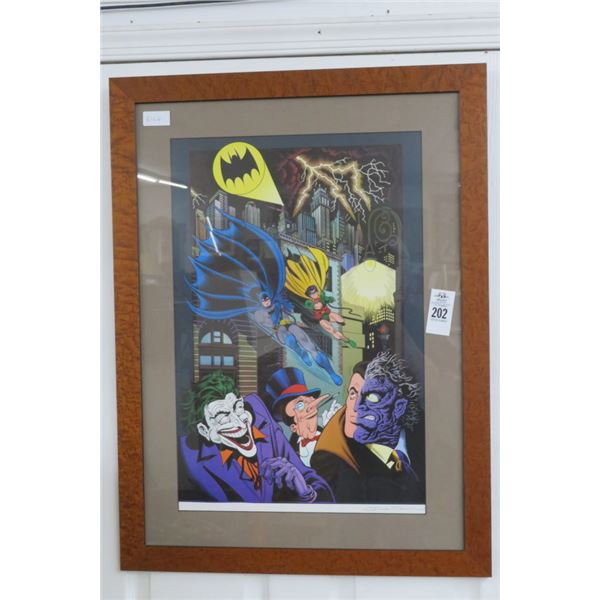 Framed Batman Cartoon Lithograph Artist Signed "Dick Sprang" - 24" x 33"