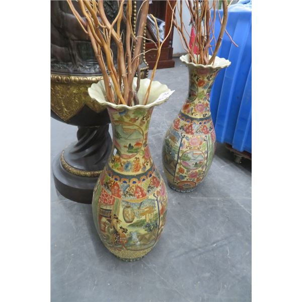 2-Oriental Motif Ceramic Vase - 2 X $