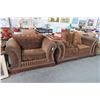 Image 1 : Ornate Brown Mahogany Trim Sofa/Loveseat