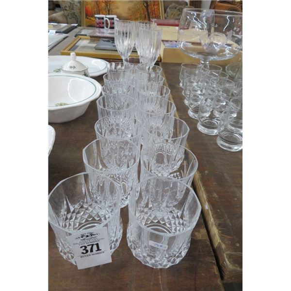 Crystal Rock Glasses (15) & Wine Stems