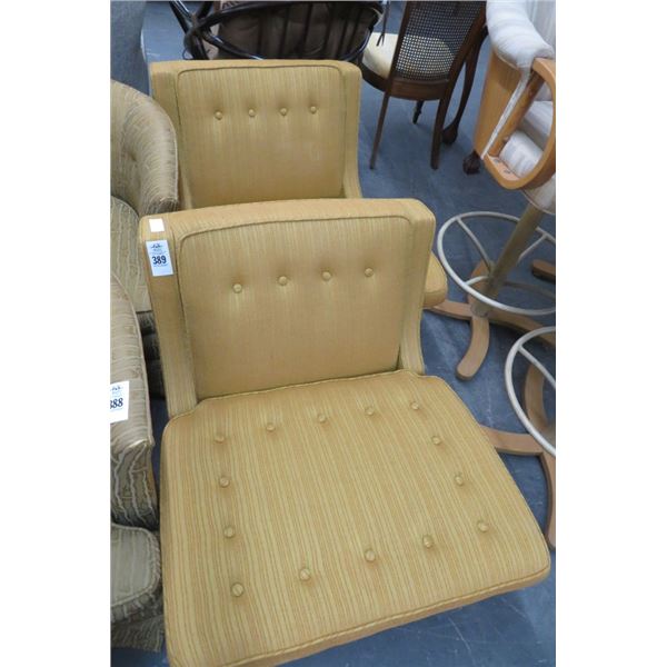 Signed Heritage Pair Mid Century Gold Upholstered Chairs