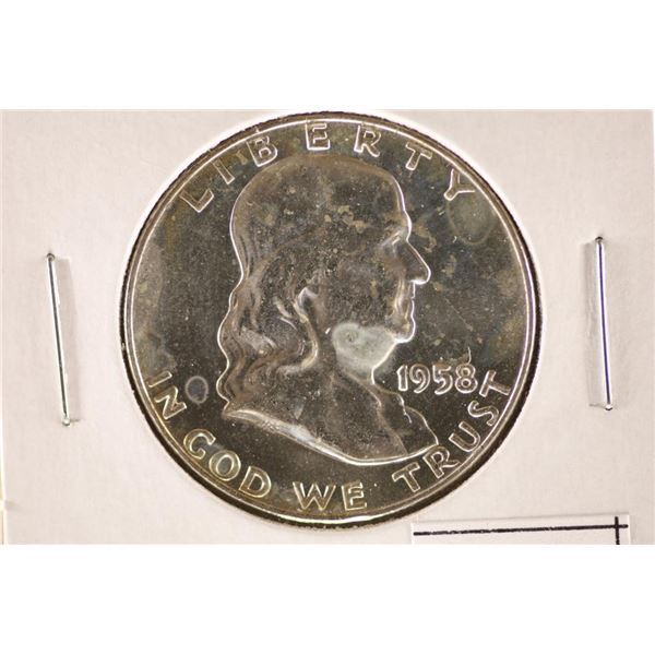 1958-D SILVER FRANKLIN HALF DOLLAR BRILLIANT UNC