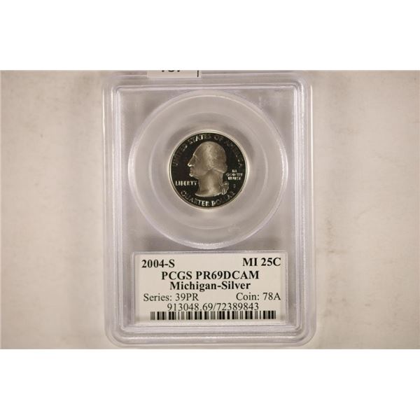 2004-S SILVER MICHIGAN QUARTER PCGS PR69 DCAM