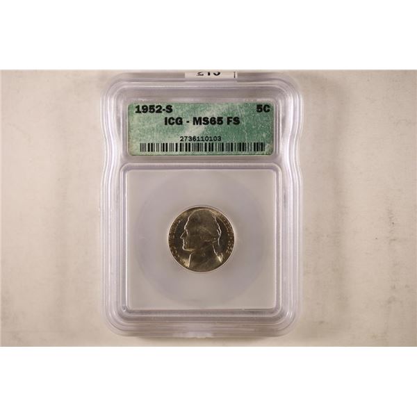 1952-S JEFFERSON NICKEL ICG MS65FS