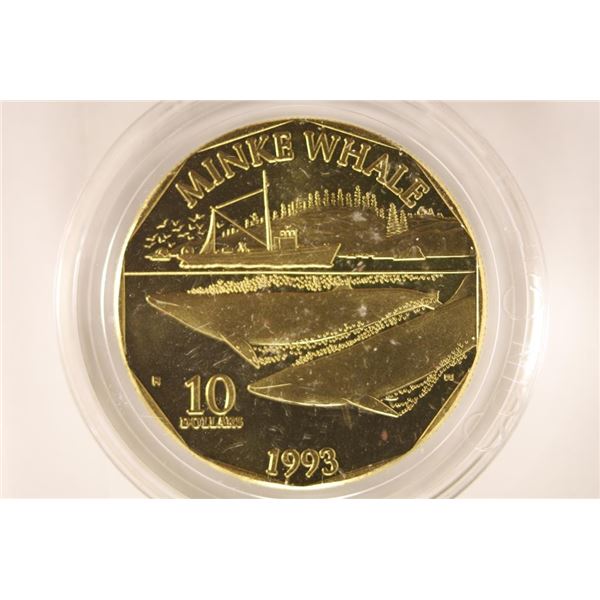 1993 MARSHALL ISLANDS BRASS $10 MINKE WHALE BU