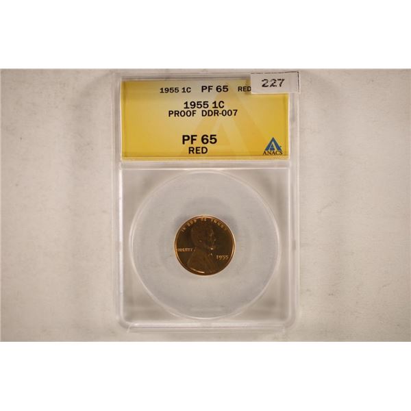 1955 LINCOLN CENT ANACS PF DDR-007 PF65 RED