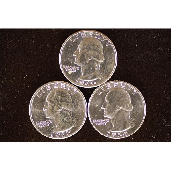 3 BRILLIANT UNC WASHINGTON SILVER QUARTERS