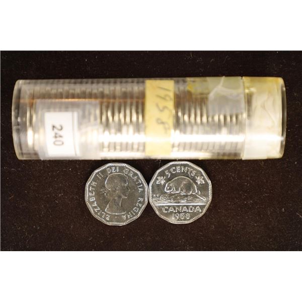 SOLID DATE ROLL OF 40-1958 CANADA 5 CENTS BU