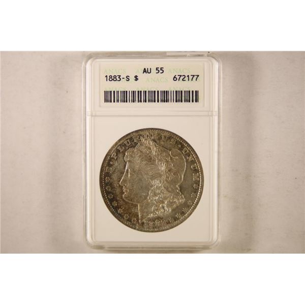 1883-S MORGAN SILVER DOLLAR ANACS AU55